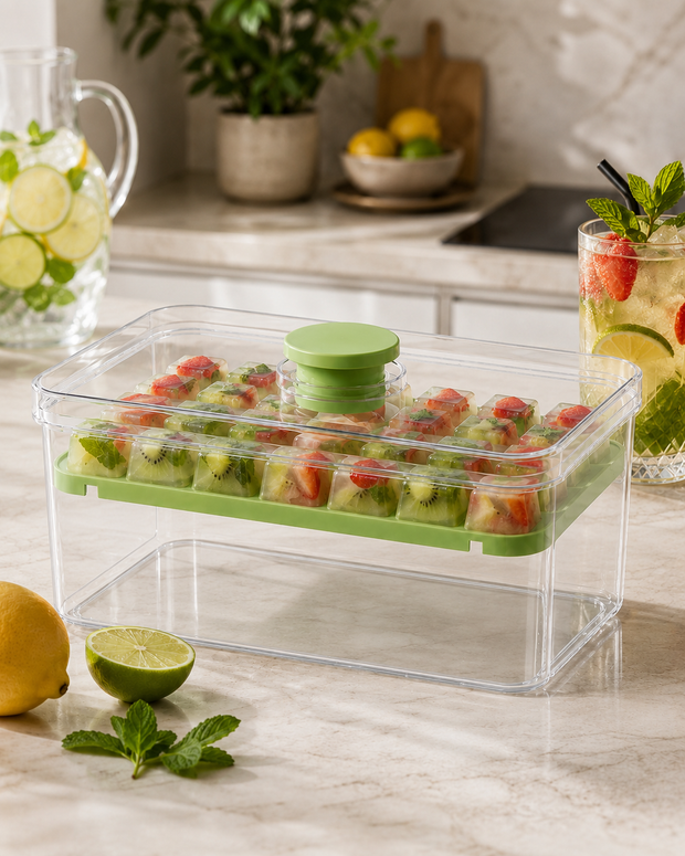 Glaçons fraise-kiwi Glacivo dans leur boîte, prêts pour une limonade maison