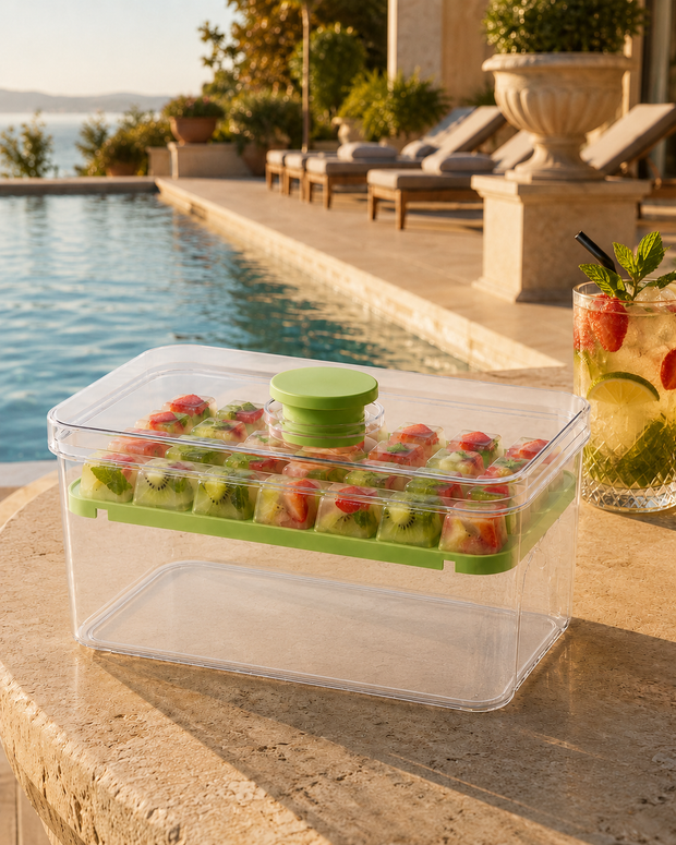 Glaçons Glacivo aux fruits rouges au bord d'une piscine